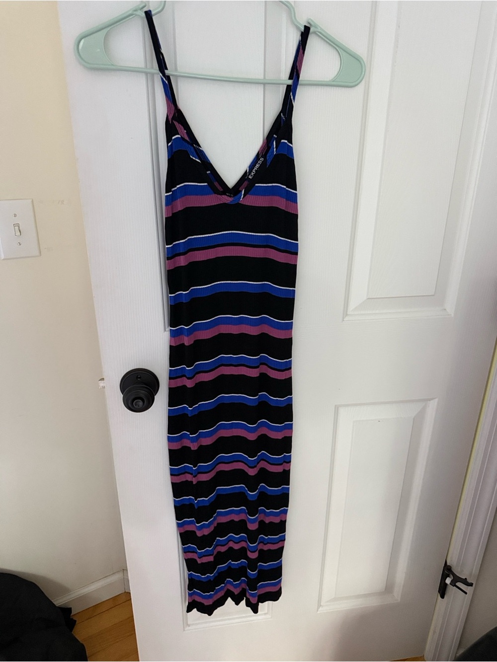 Striped Slip Dress in Black with Blue & Purple